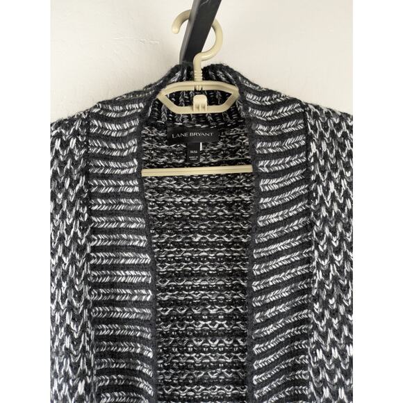 Lane Bryant 14/16 Black Gray Open Front Long Sleeve Knit Cardigan Acrylic - Picture 4 of 6